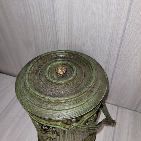 Vintage MCM Avacado Green Faux Wood Grain Grape Motif Ice Wine Bucket - Picture 2 of 9